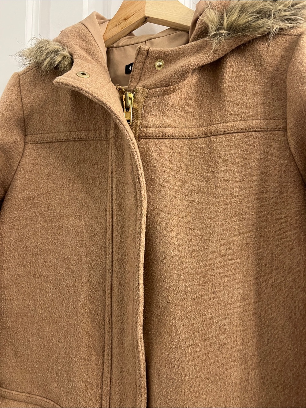 J. Crew Wool Blend Camel Hooded Coat- Size 2 - Picture 9 of 15